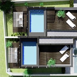 Ponúkame na predaj dvojpodlažné apartmány so záhradou, 210m od mora.