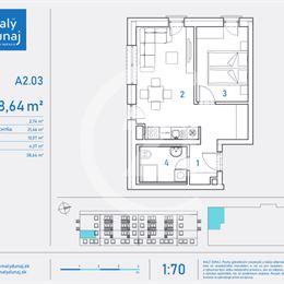 Investičný 2-izbový byt A2.03 v projekte MALÝ DUNAJ, Ružinov