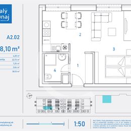 Investičný 1-izbový byt A2.02 v projekte MALÝ DUNAJ, Ružinov