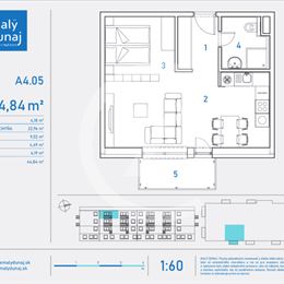 Investičný 1-izbový byt A4.05 v projekte MALÝ DUNAJ, Ružinov