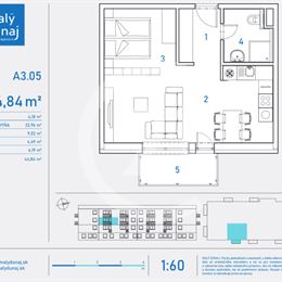 Investičný 1-izbový byt A3.05 v projekte MALÝ DUNAJ, Ružinov