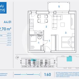 Investičný 1-izbový byt A4.01 v projekte MALÝ DUNAJ, Ružinov
