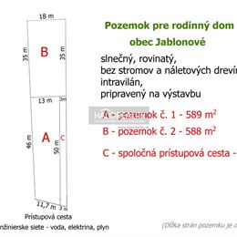 Predaj, pozemok pre rodinný dom 664m² Jablonové