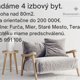 Hľadáme 4 izbový byt. Ideálne Furča, Mier, Staré Mesto, Terasa.